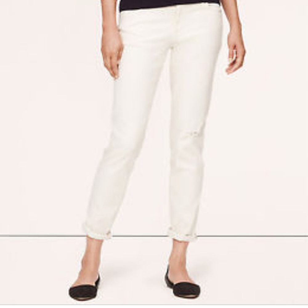 LOFT relax skinny distressed buttercream jean 4P